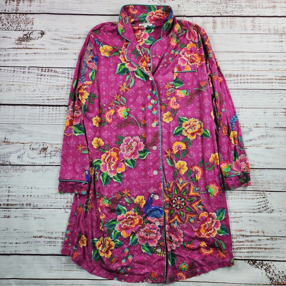 Johnny Was Neena Sleep Shirt Women's XL Darnahta Floral Peacock Pajama Dress